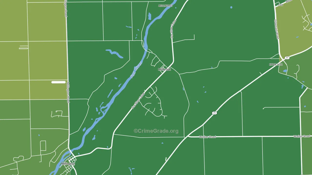 Millbrook, IL Map of Burglary Rates