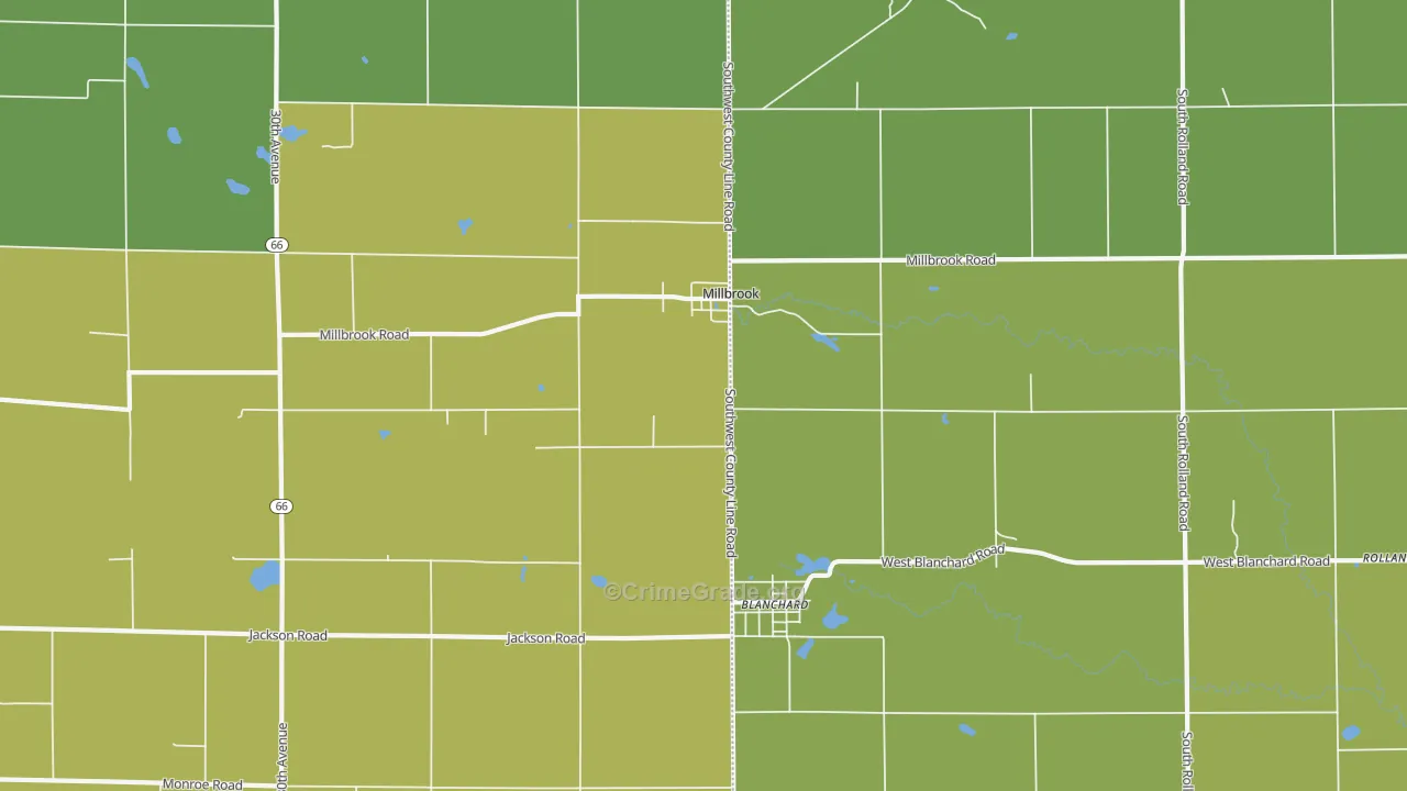 Millbrook, MI Map of Burglary Rates
