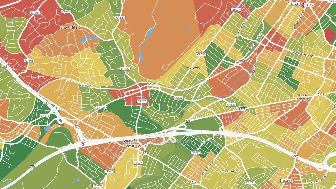 Millburn, NJ Map of Burglary Rates