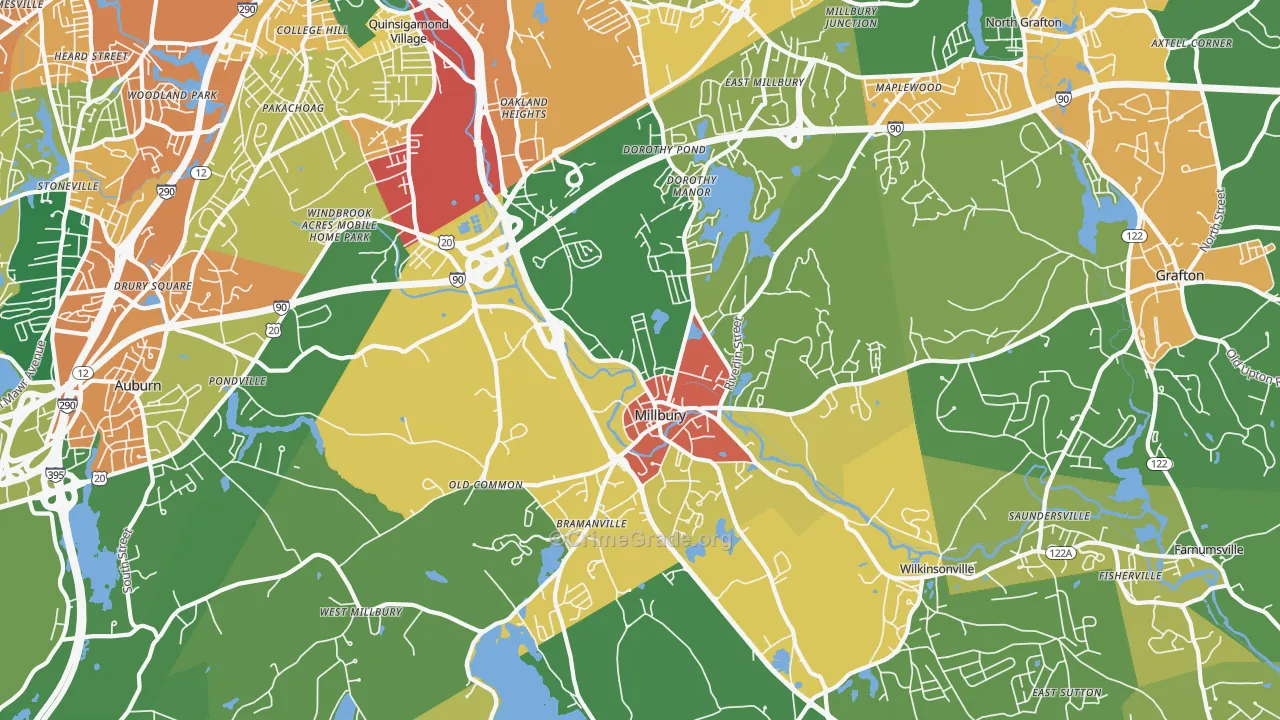 Millbury, MA Map of Burglary Rates