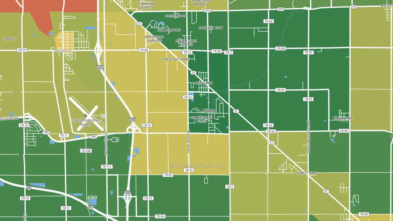 Millbury, OH Map of Burglary Rates