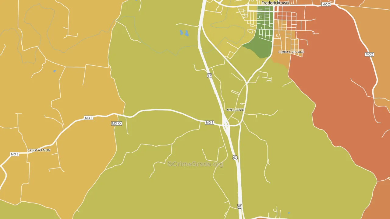 Millcreek, MO Map of Burglary Rates