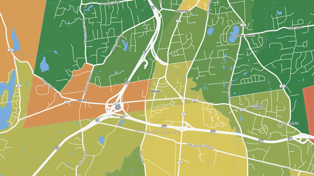 Milldale, CT Map of Burglary Rates