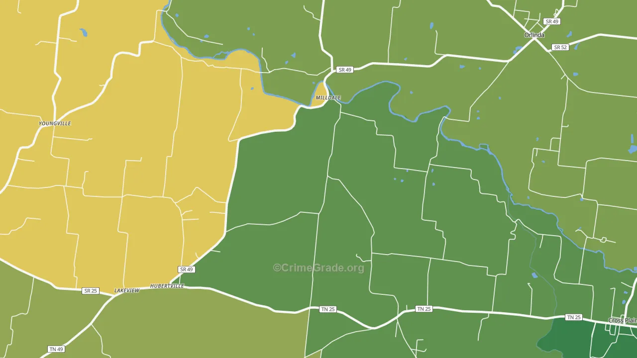 Milldale, TN Map of Burglary Rates