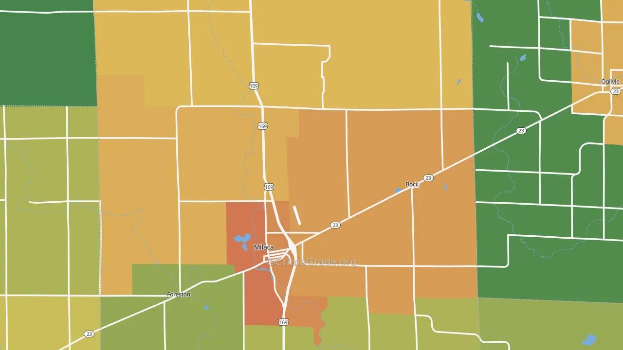 Mille Lacs County, MN Map of Burglary Rates