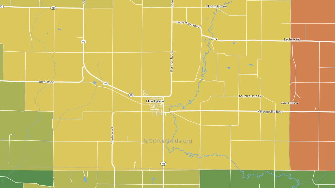 Milledgeville, IL Map of Burglary Rates