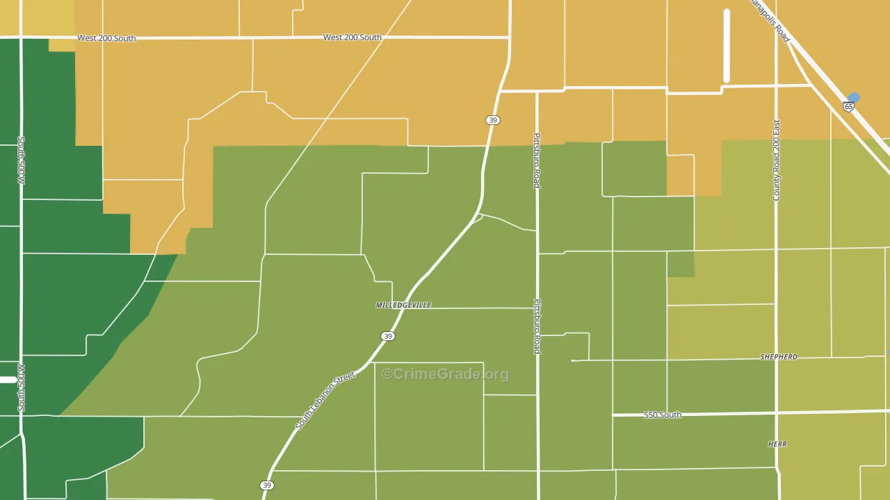 Milledgeville, IN Map of Burglary Rates
