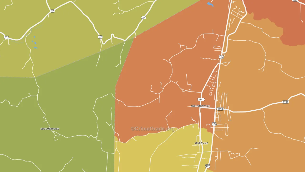 Milledgeville, KY Map of Burglary Rates
