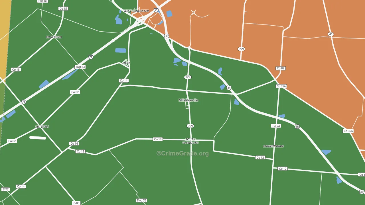 Milledgeville, OH Map of Burglary Rates