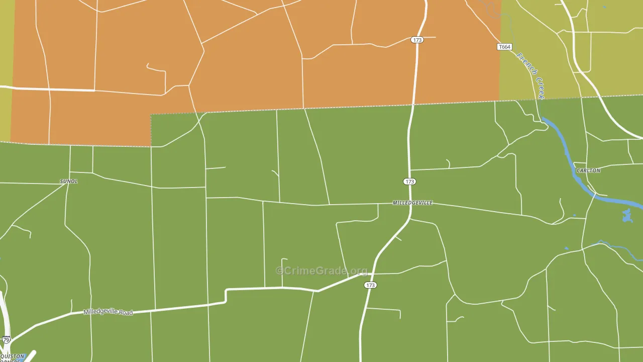 Milledgeville, PA Map of Burglary Rates