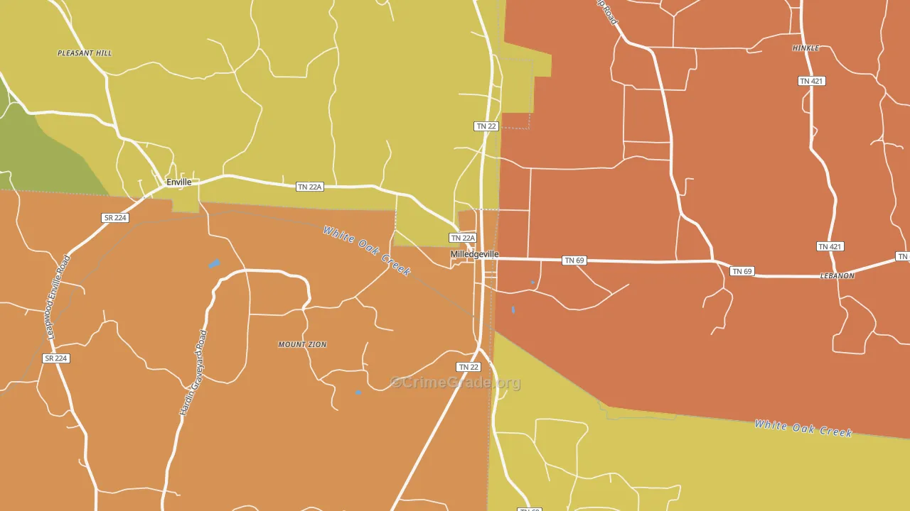 Milledgeville, TN Map of Burglary Rates