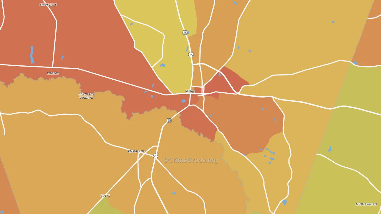 Millen, GA Map of Burglary Rates