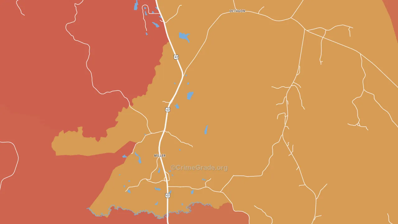 Miller, AL Map of Burglary Rates