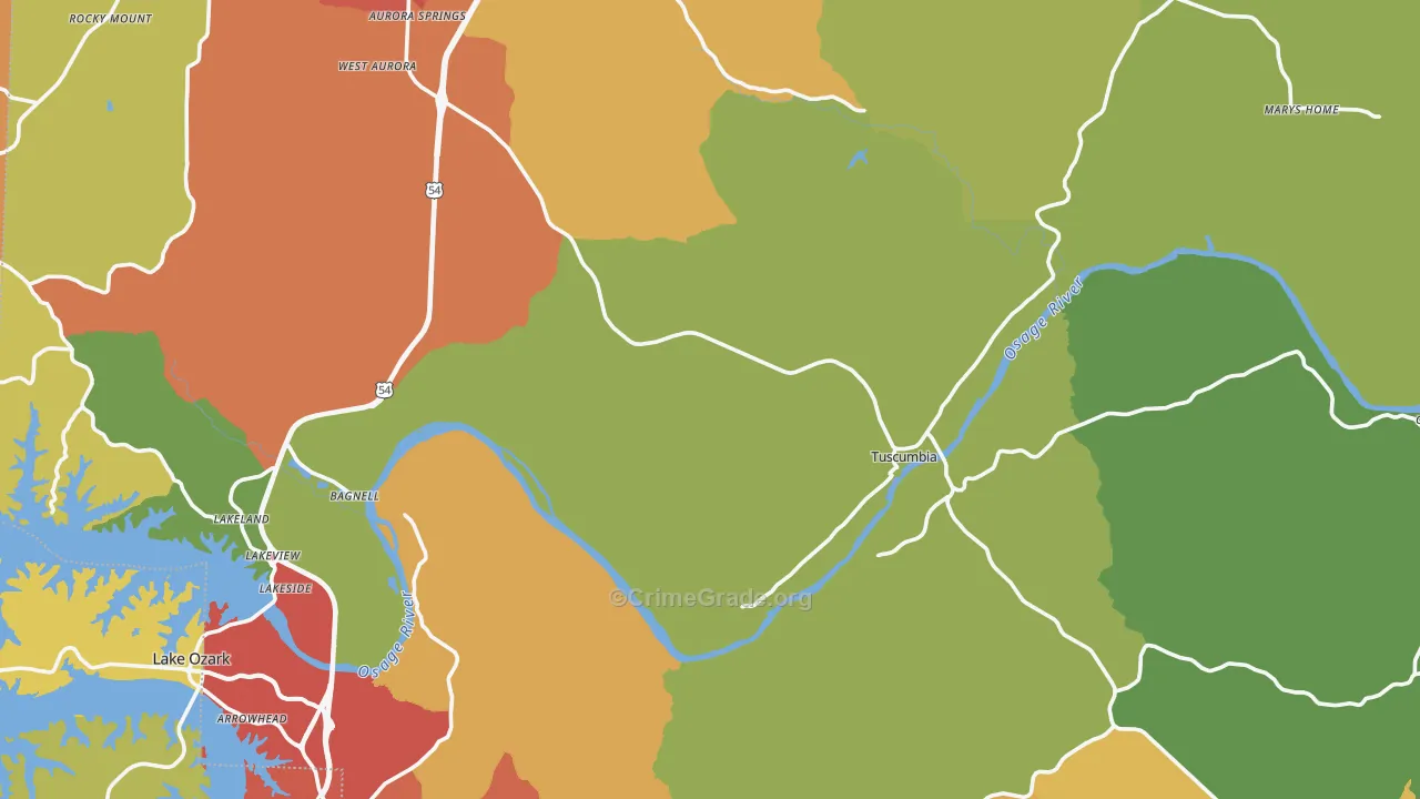 Miller County, MO Map of Burglary Rates
