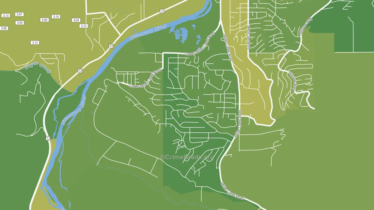 Miller Creek, Missoula, MT Map of Burglary Rates