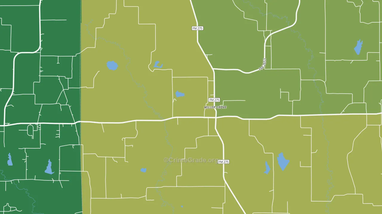 Miller Grove, TX Map of Burglary Rates