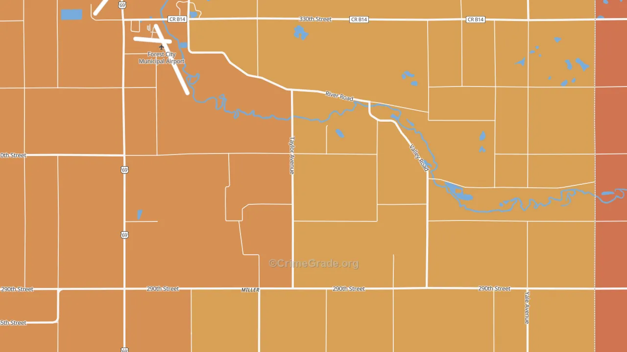 Miller, IA Map of Burglary Rates