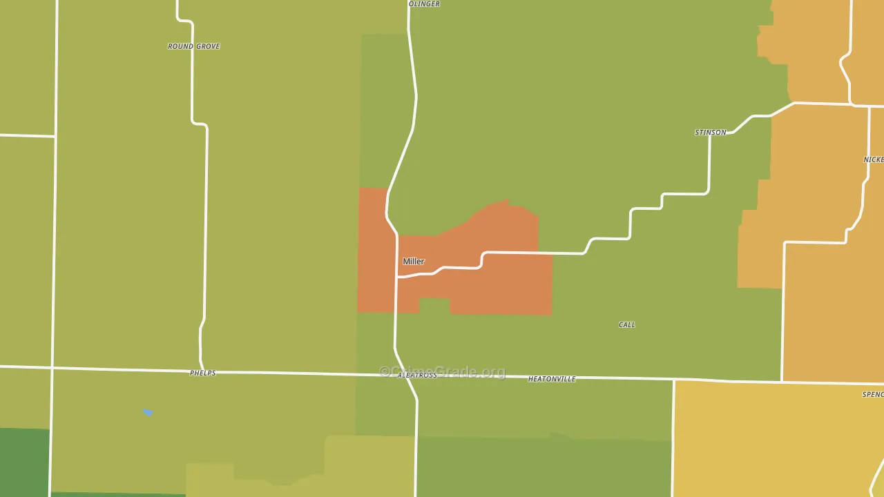 Miller, MO Map of Burglary Rates