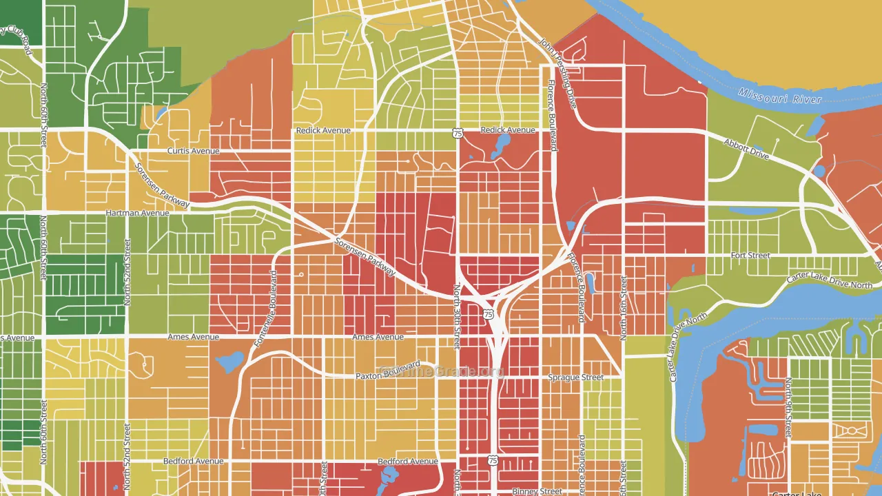 Miller Park Minne Lusa Area, Omaha, NE Map of Burglary Rates