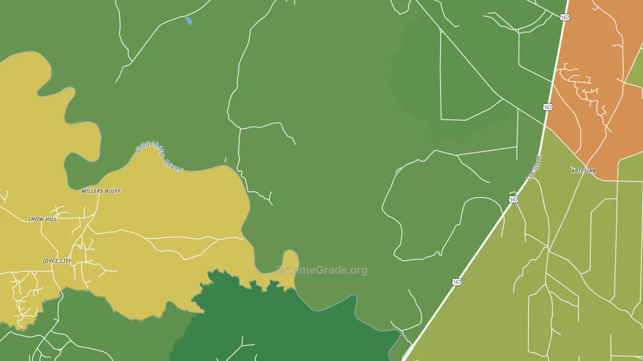 Millers Bluff, AR Map of Burglary Rates
