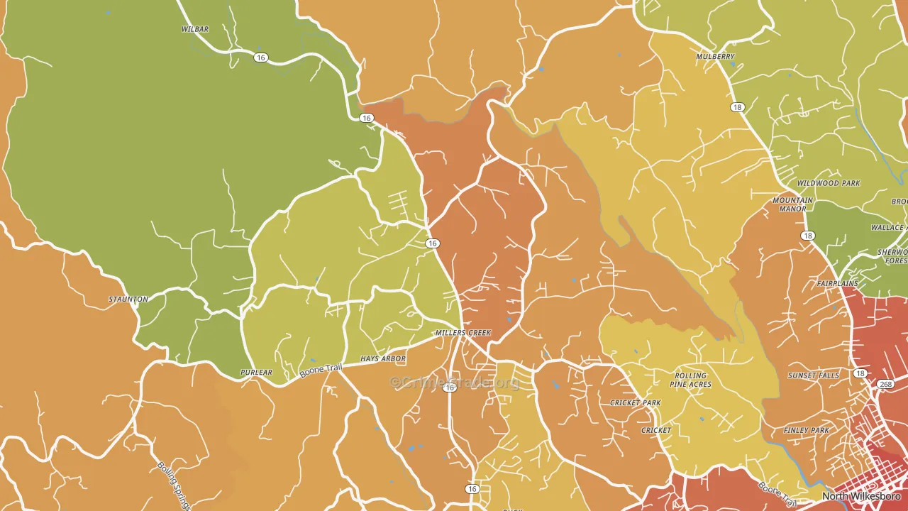 Millers Creek, NC Map of Burglary Rates