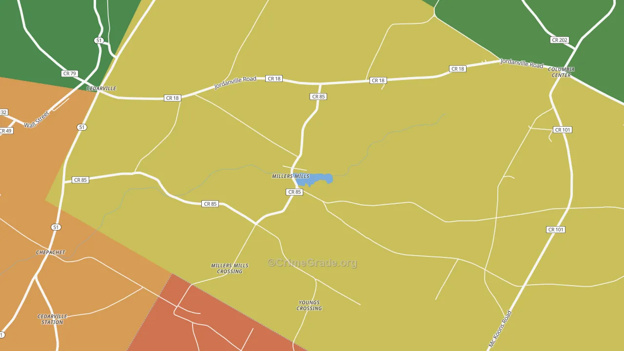 Millers Mills, NY Map of Burglary Rates