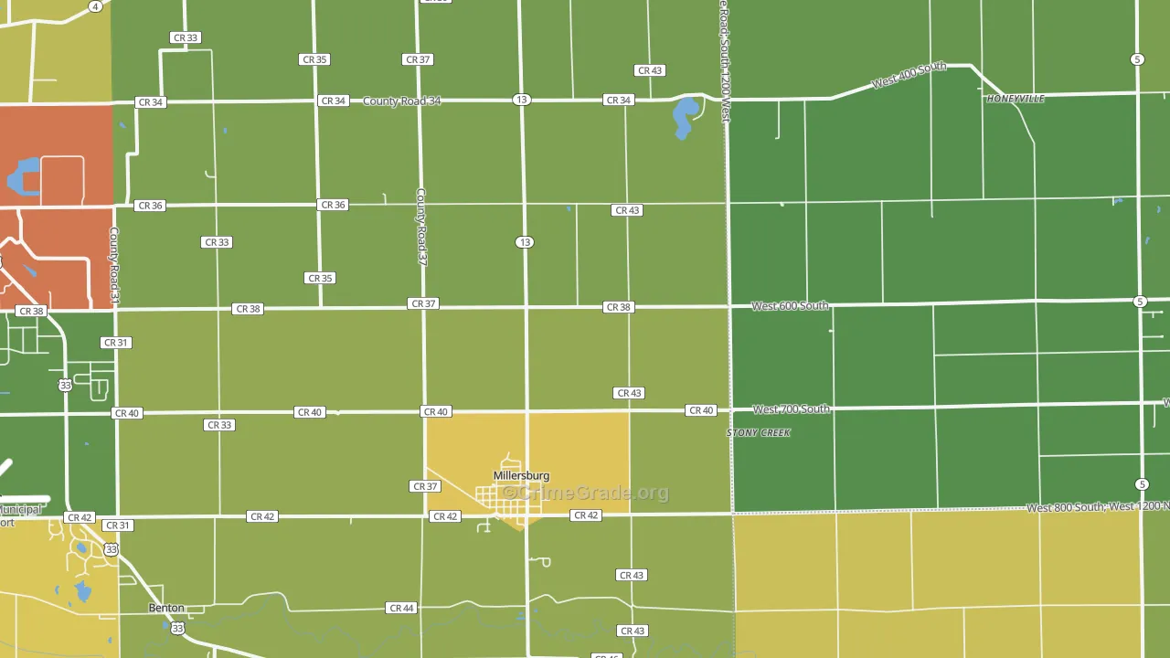 Millersburg, IN Map of Burglary Rates