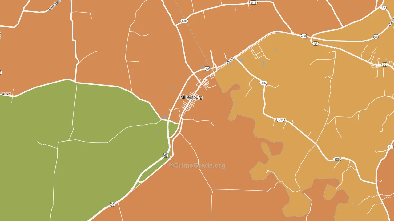 Millersburg, KY Map of Burglary Rates