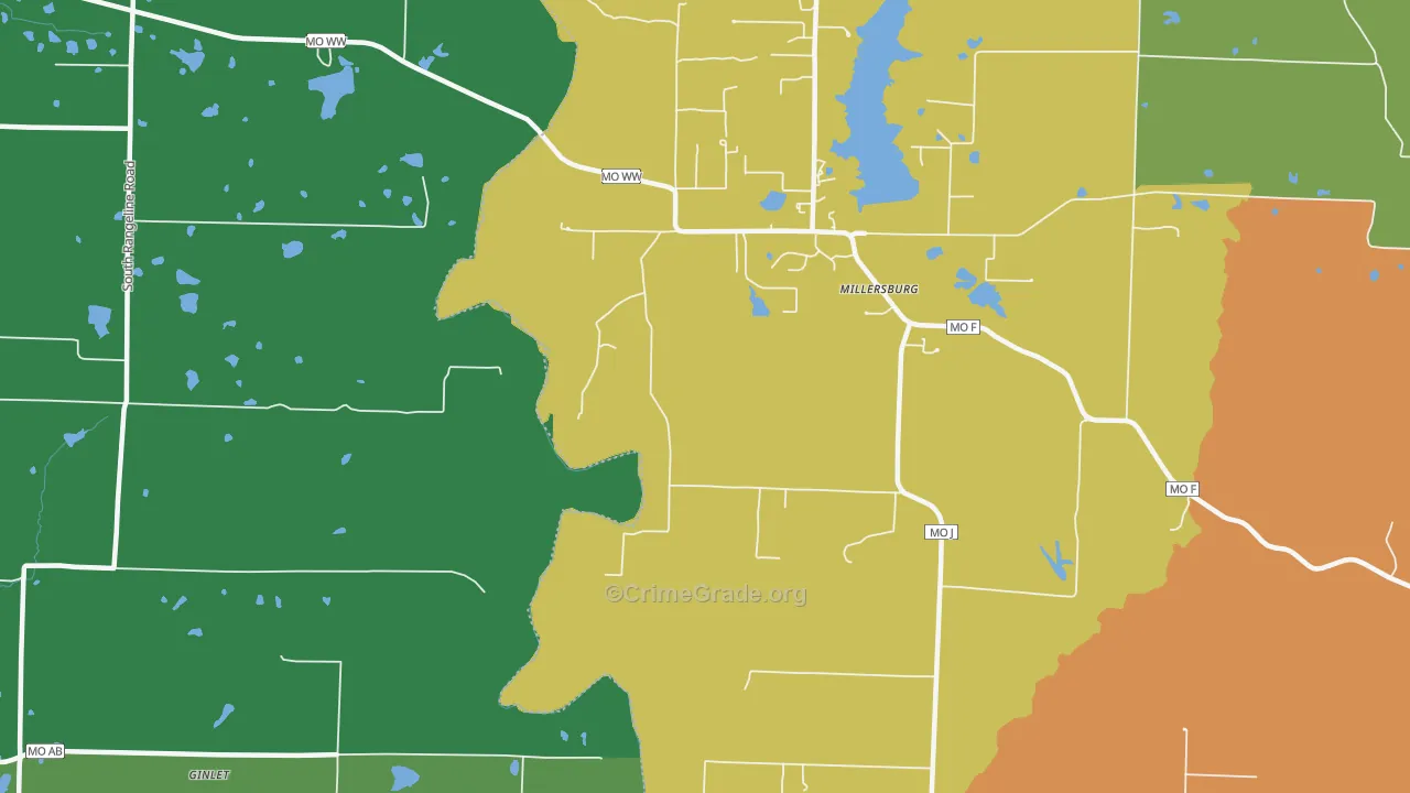 Millersburg, MO Map of Burglary Rates