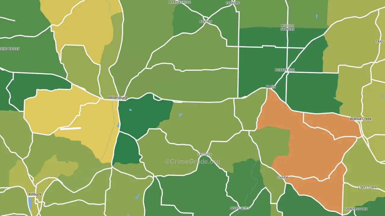 Millersburg, OH Map of Burglary Rates