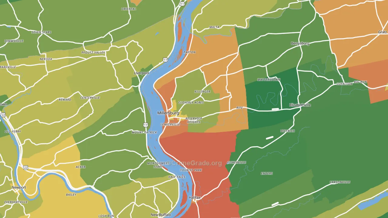 Millersburg, PA Map of Burglary Rates