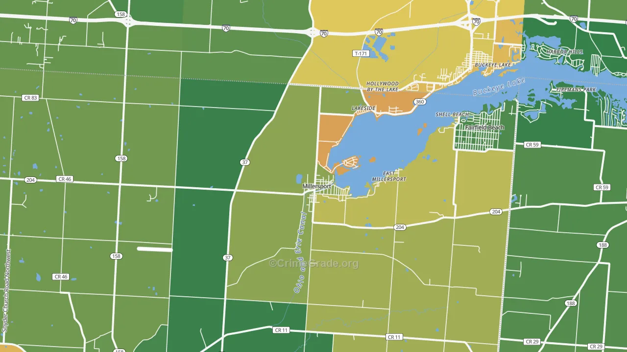 Millersport, OH Map of Burglary Rates