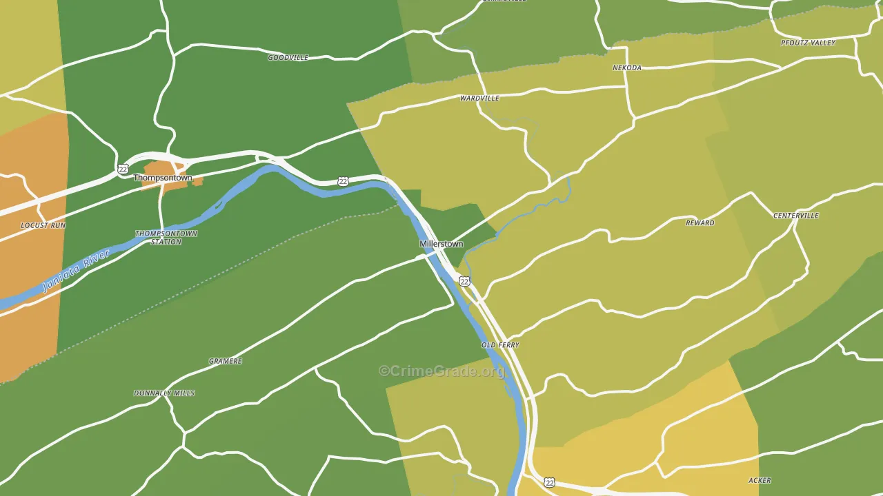 Millerstown, PA Map of Burglary Rates
