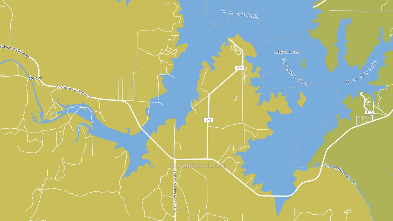 Millersview, TX Map of Burglary Rates