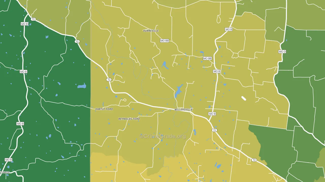 Millersville, MO Map of Burglary Rates