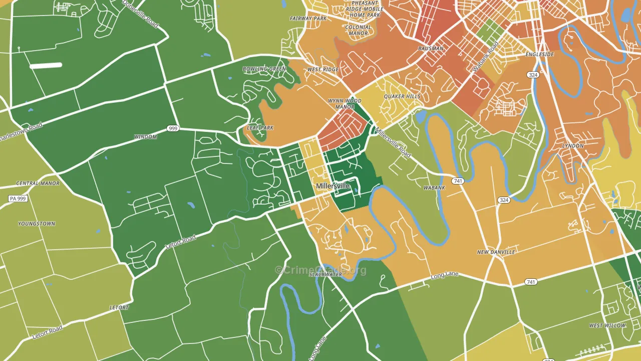 Millersville, PA Map of Burglary Rates