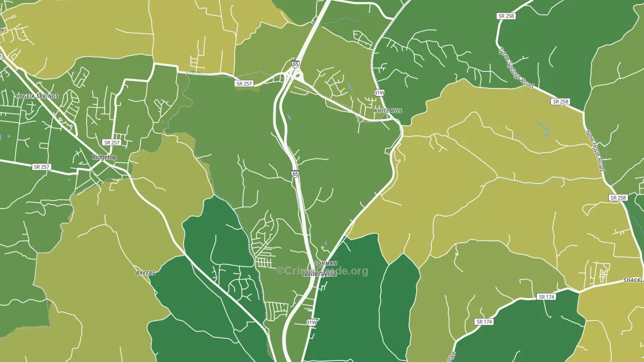 Millersville, TN Map of Burglary Rates
