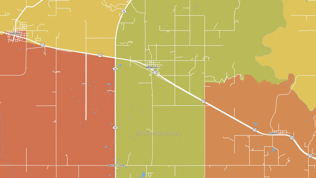 Millerton, OK Map of Burglary Rates