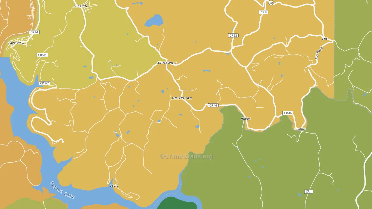 Millertown, WV Map of Burglary Rates