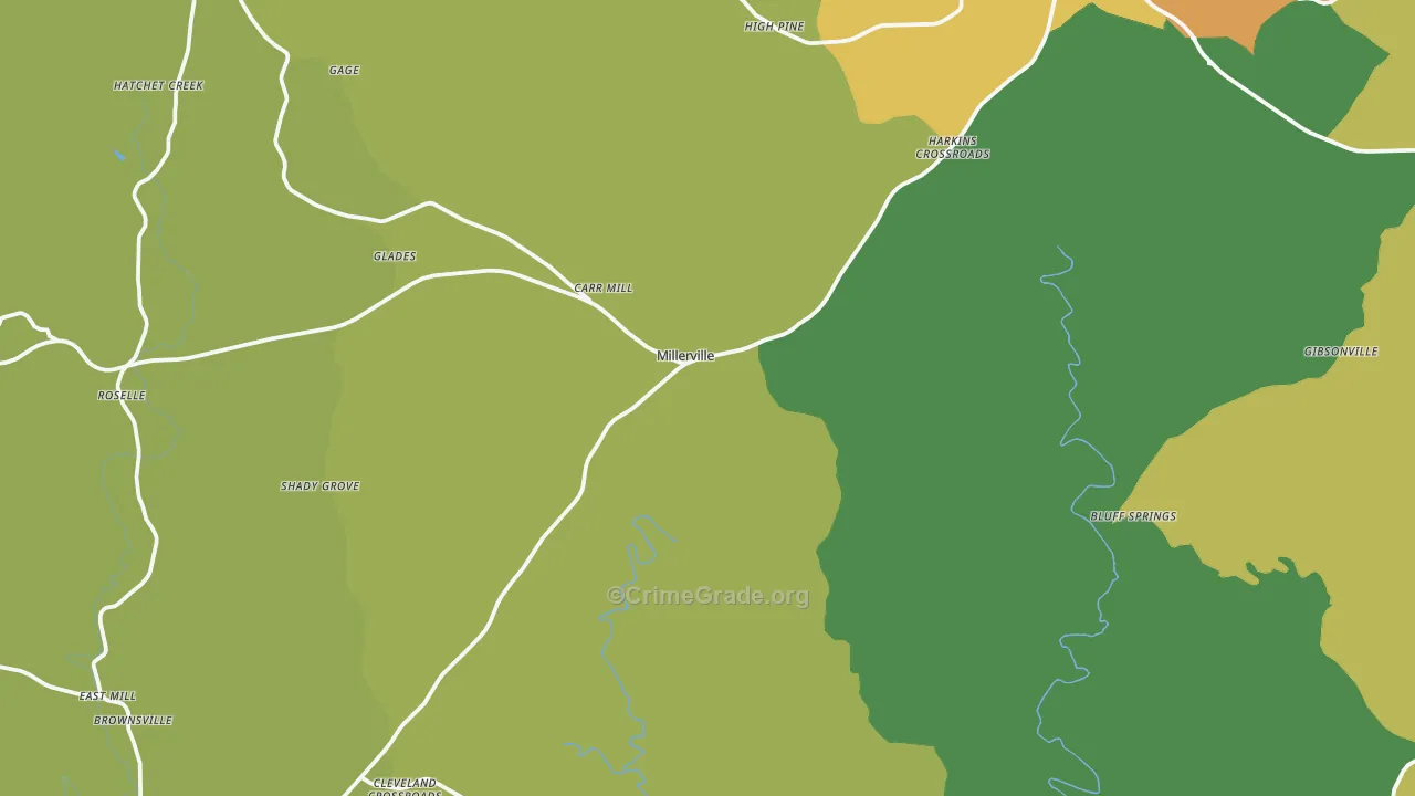Millerville, AL Map of Burglary Rates