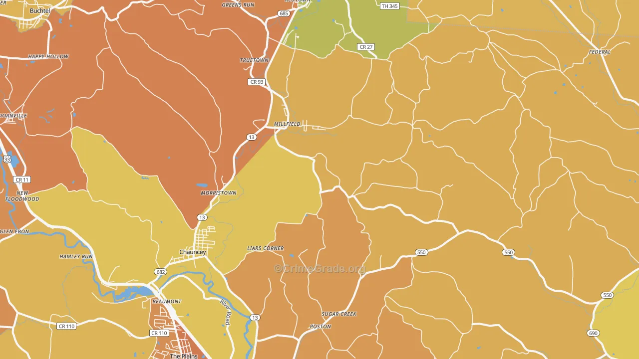 Millfield, OH Map of Burglary Rates