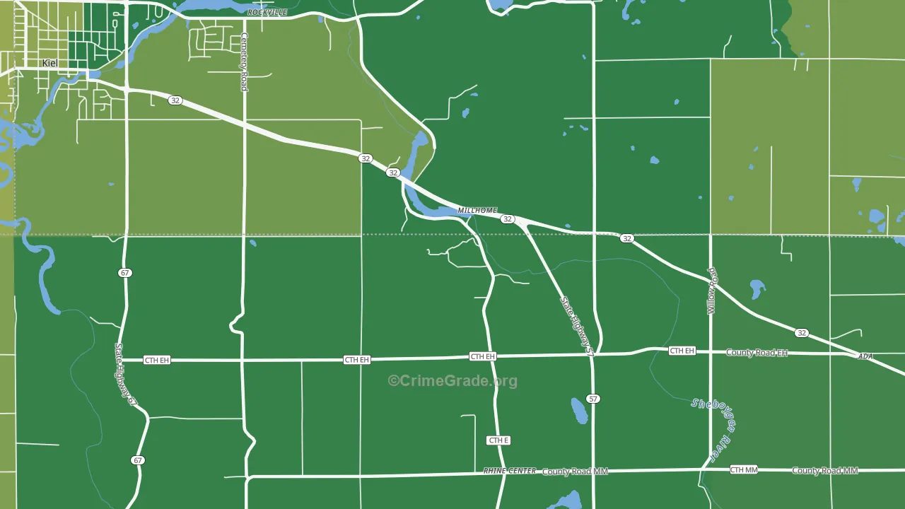 Millhome, WI Map of Burglary Rates