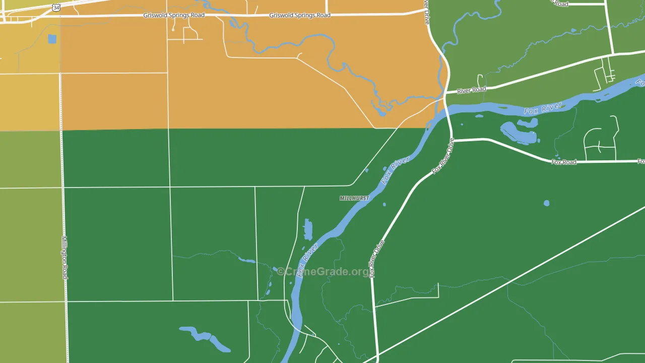 Millhurst, IL Map of Burglary Rates