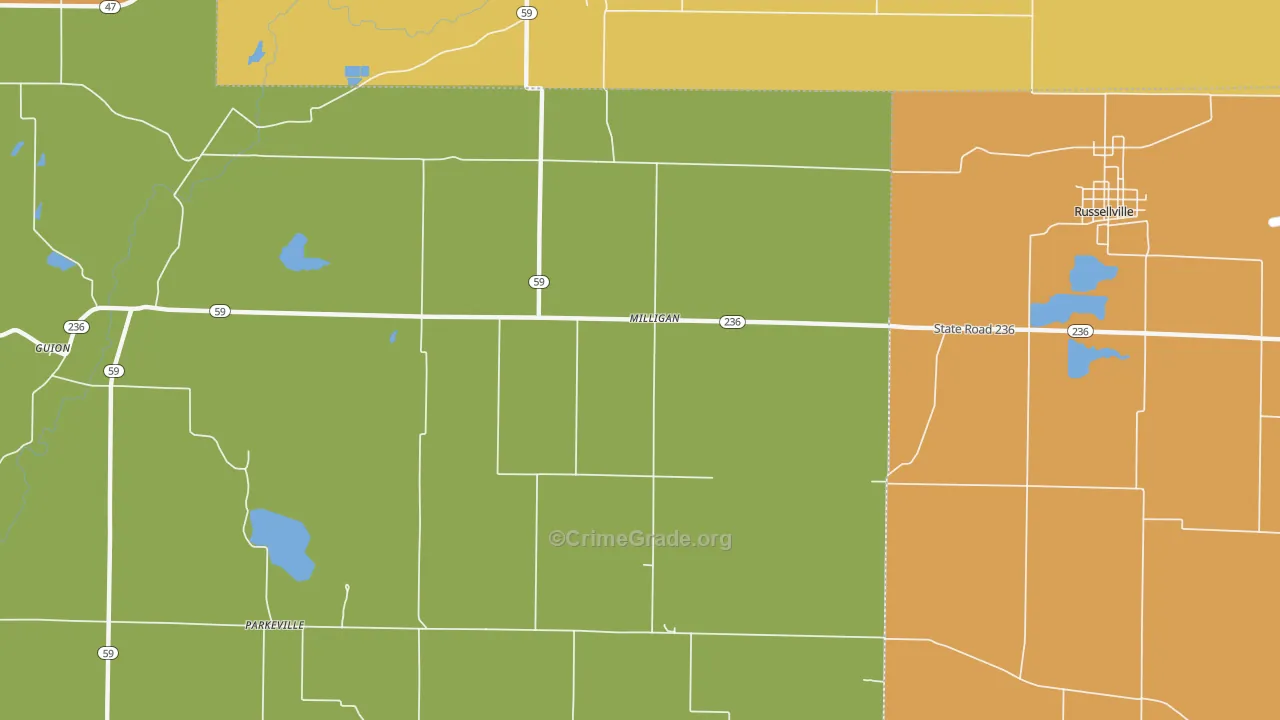 Milligan, IN Map of Burglary Rates