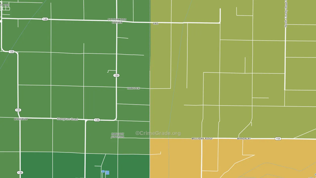 Milligan Ridge, AR Map of Burglary Rates