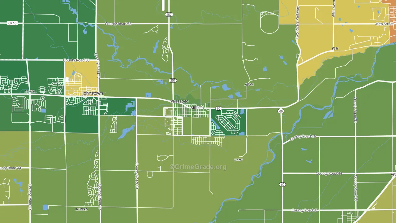 Milliken, CO Map of Burglary Rates