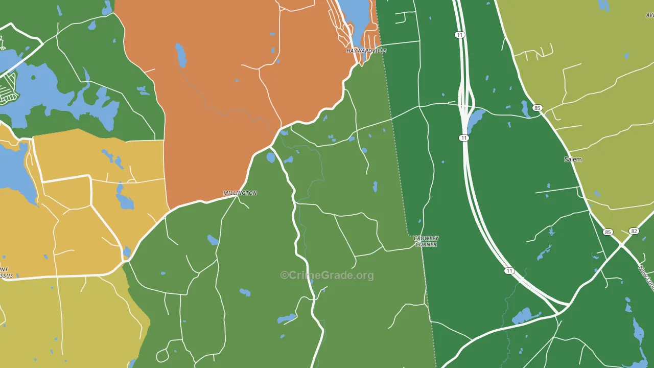 Millington, CT Map of Burglary Rates