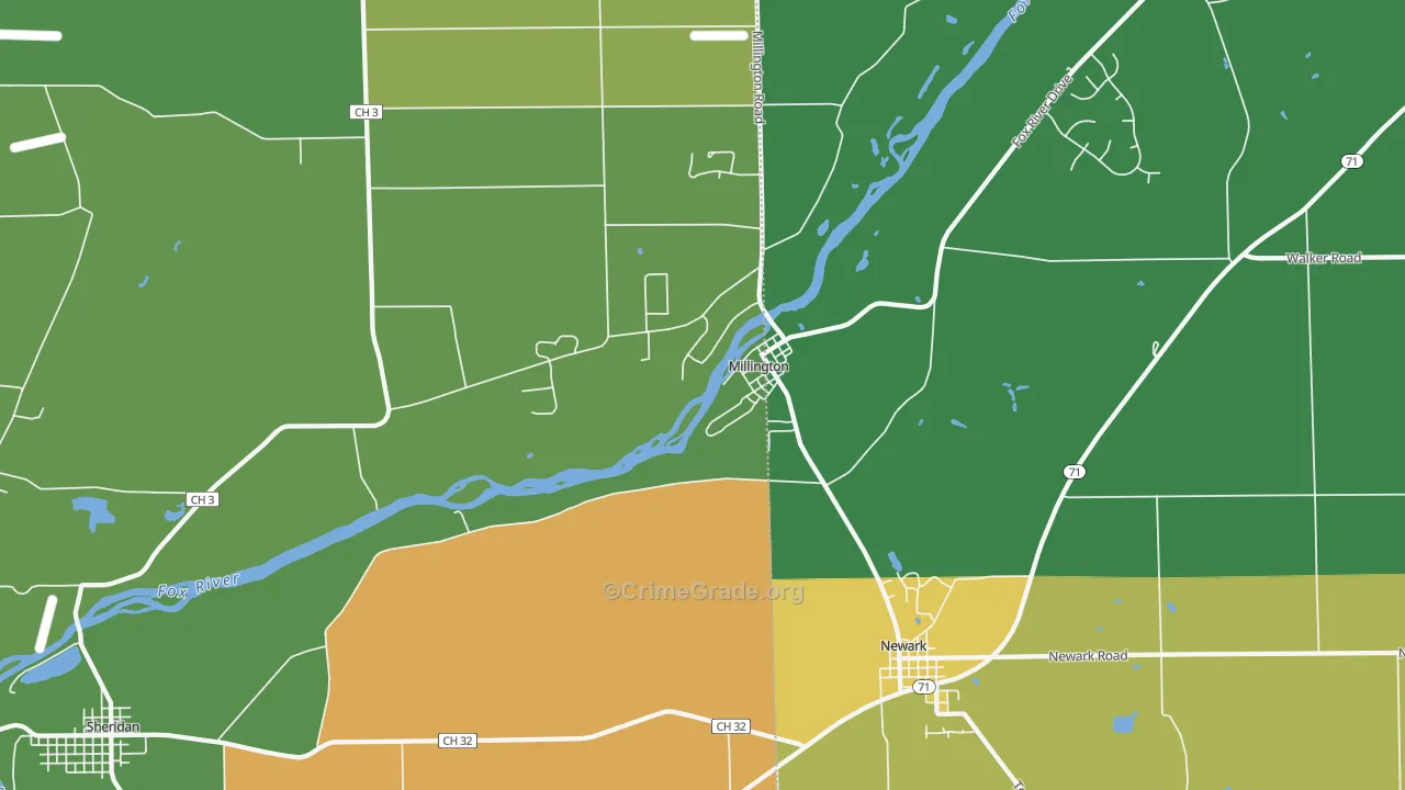 Millington, IL Map of Burglary Rates
