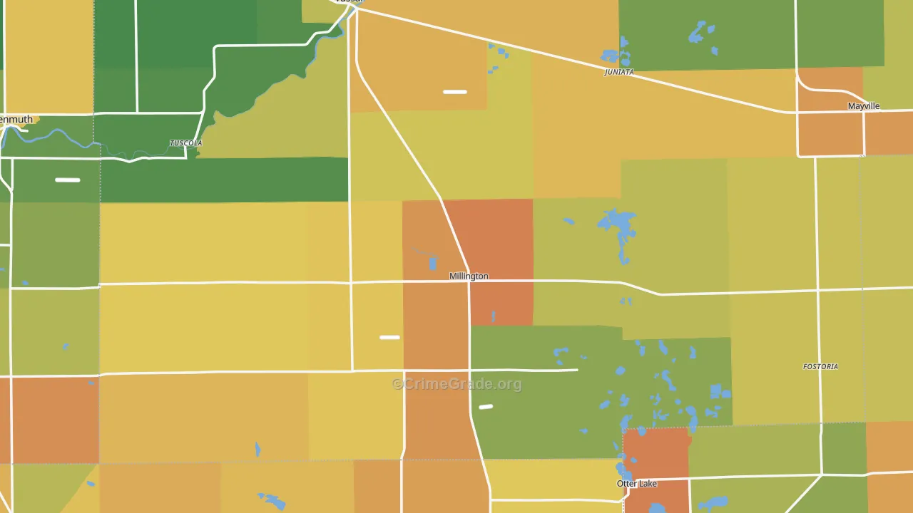 Millington, MI Map of Burglary Rates