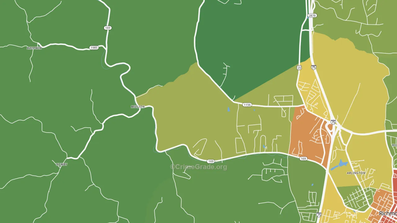 Million, KY Map of Burglary Rates